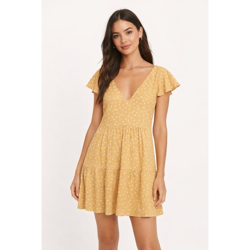 Abercrombie & Fitch Yellow White Polka Dot Tiered Mini Dress XXS